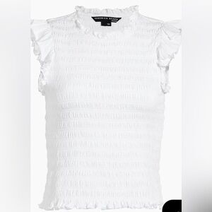 Veronica Beard White Smocked Ruffle Sleeve Tank